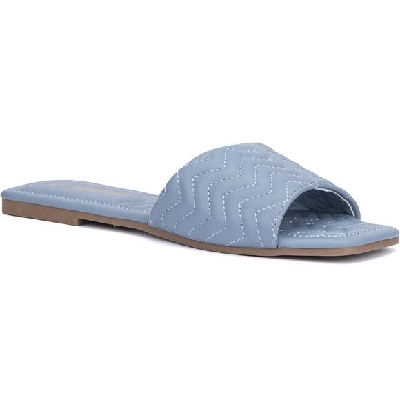 Olivia Miller Women Sundae Flat Slide Sandals Size US 8 Blue Chevron Quilted - Picture 1 of 7